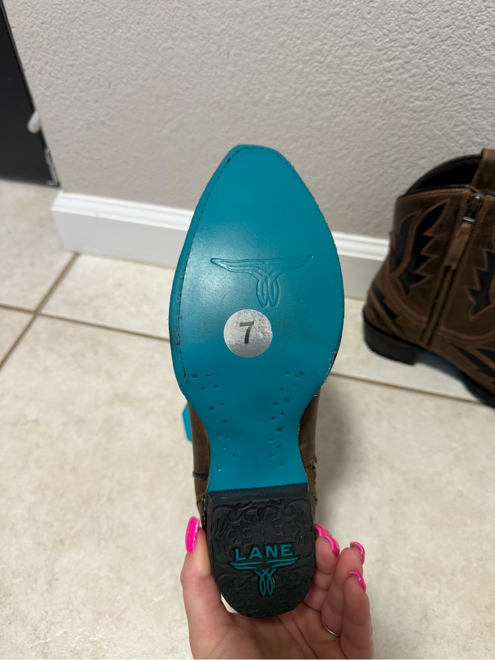 Lane Brown Leather Western Zip Cowboy Ankle Boots - Picture 3 of 5